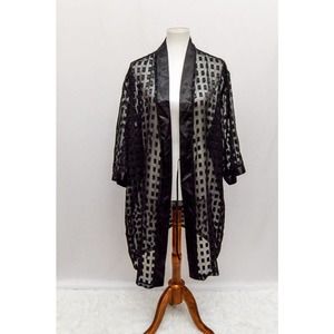 Vintage Secrete Treasures womens robe black sheer L+ 90s